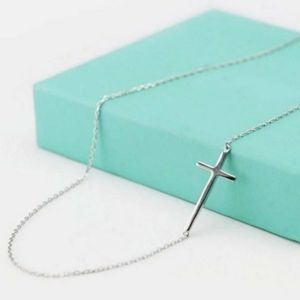 NEW 925 STERLING SILVER SIDEWAYS CROSS NECKLACE